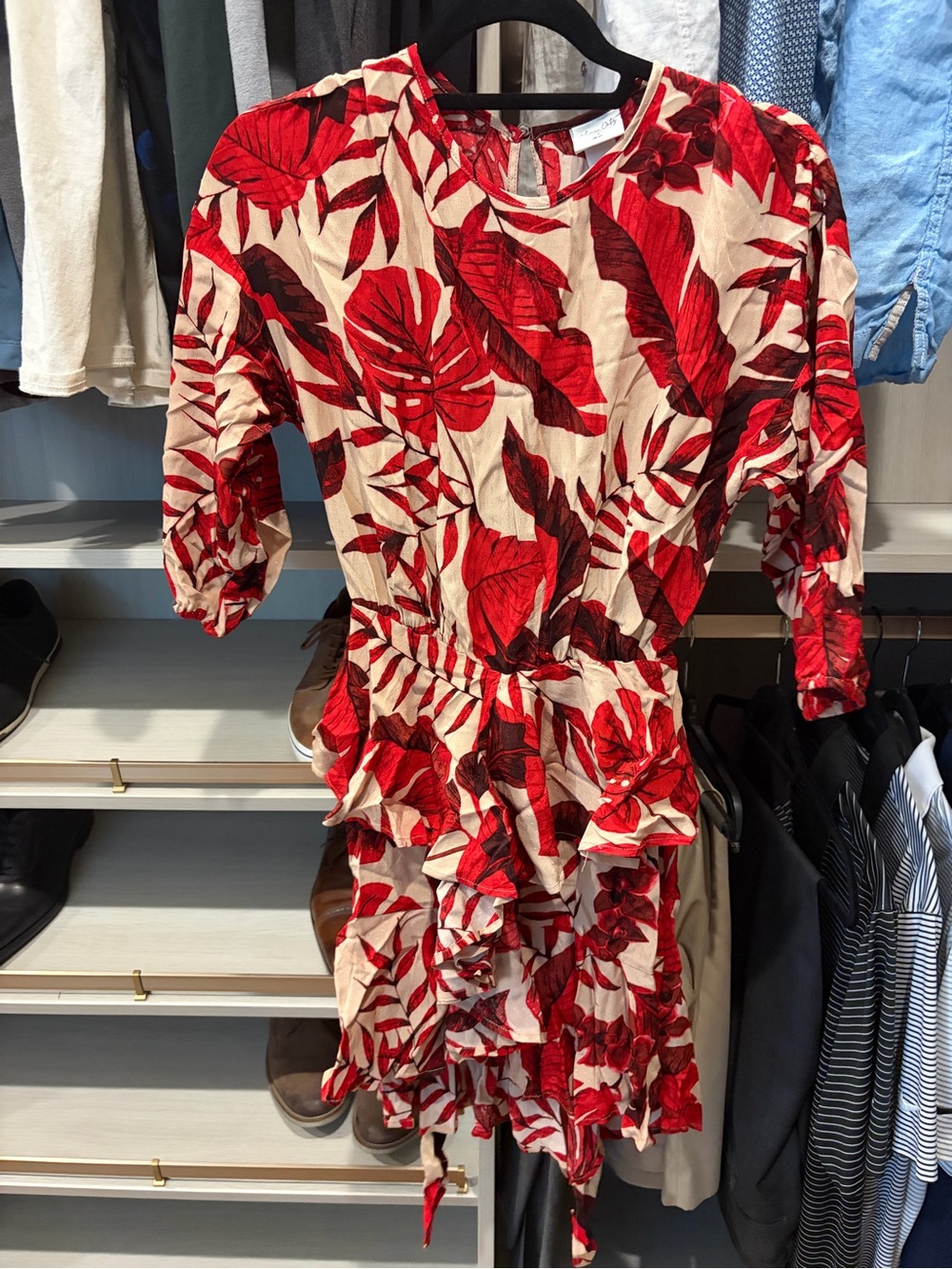 H&M Red Tropical Print Ruffle Dress - Women